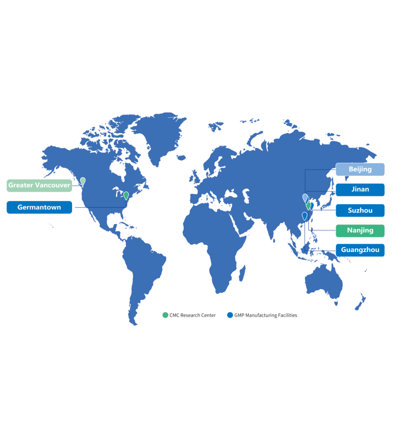 World map showing the global presence and locations of uBriGene.