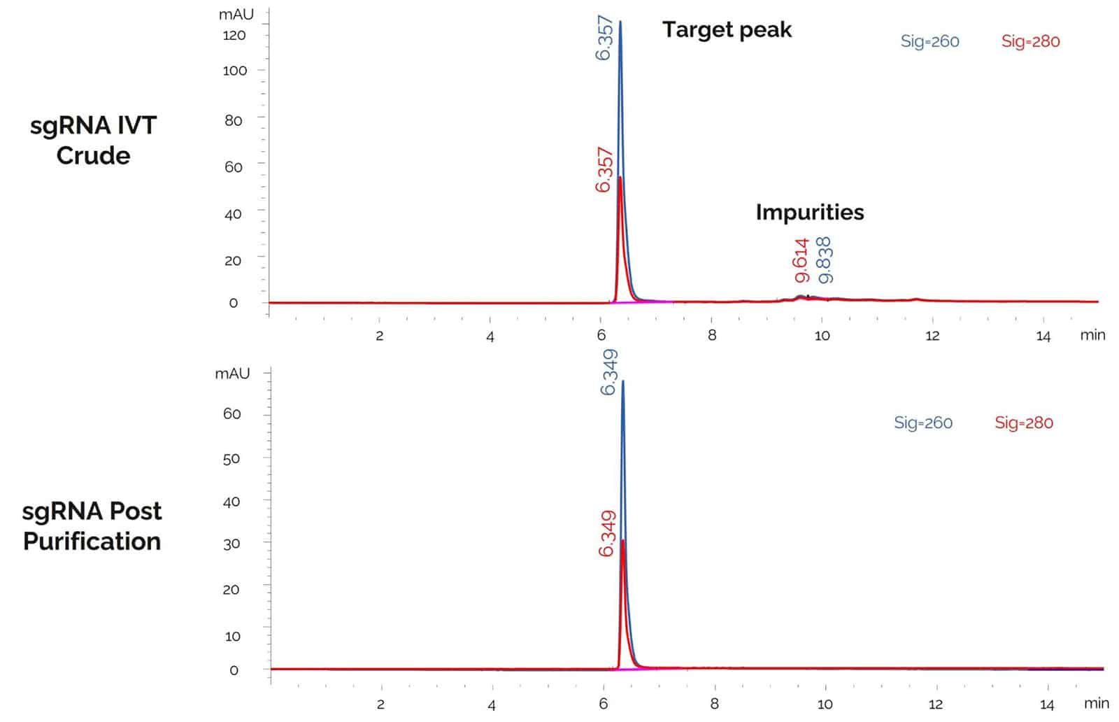 High purity of sgRNA by an HPLC analysis.