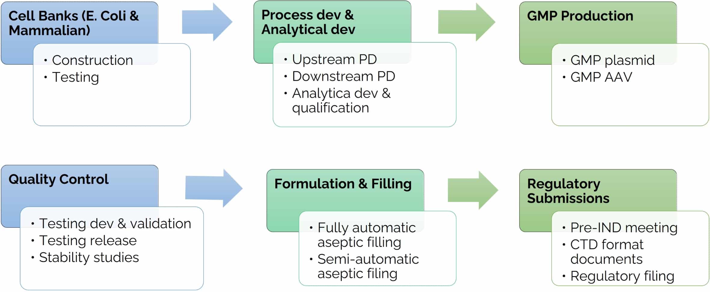 uBriGene's AAV GMP manufacturing services diagram.